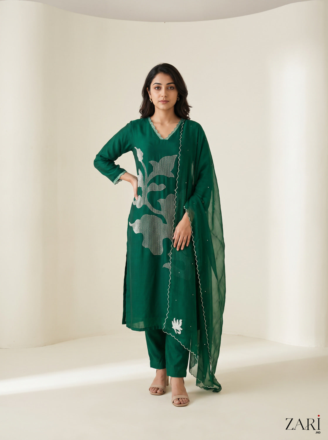 Emerald Floral Embroidered Kurta Set