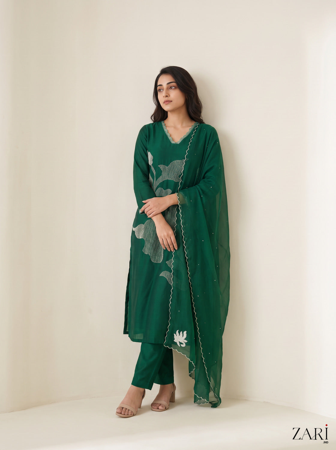 Emerald Floral Embroidered Kurta Set