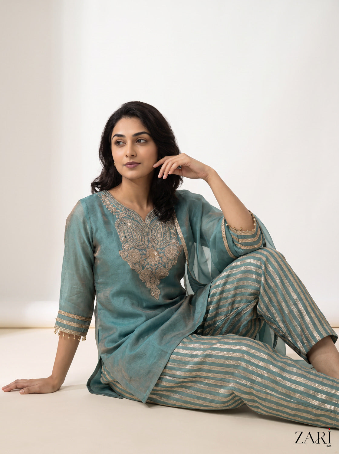 Teal Embroidered Kurta Set