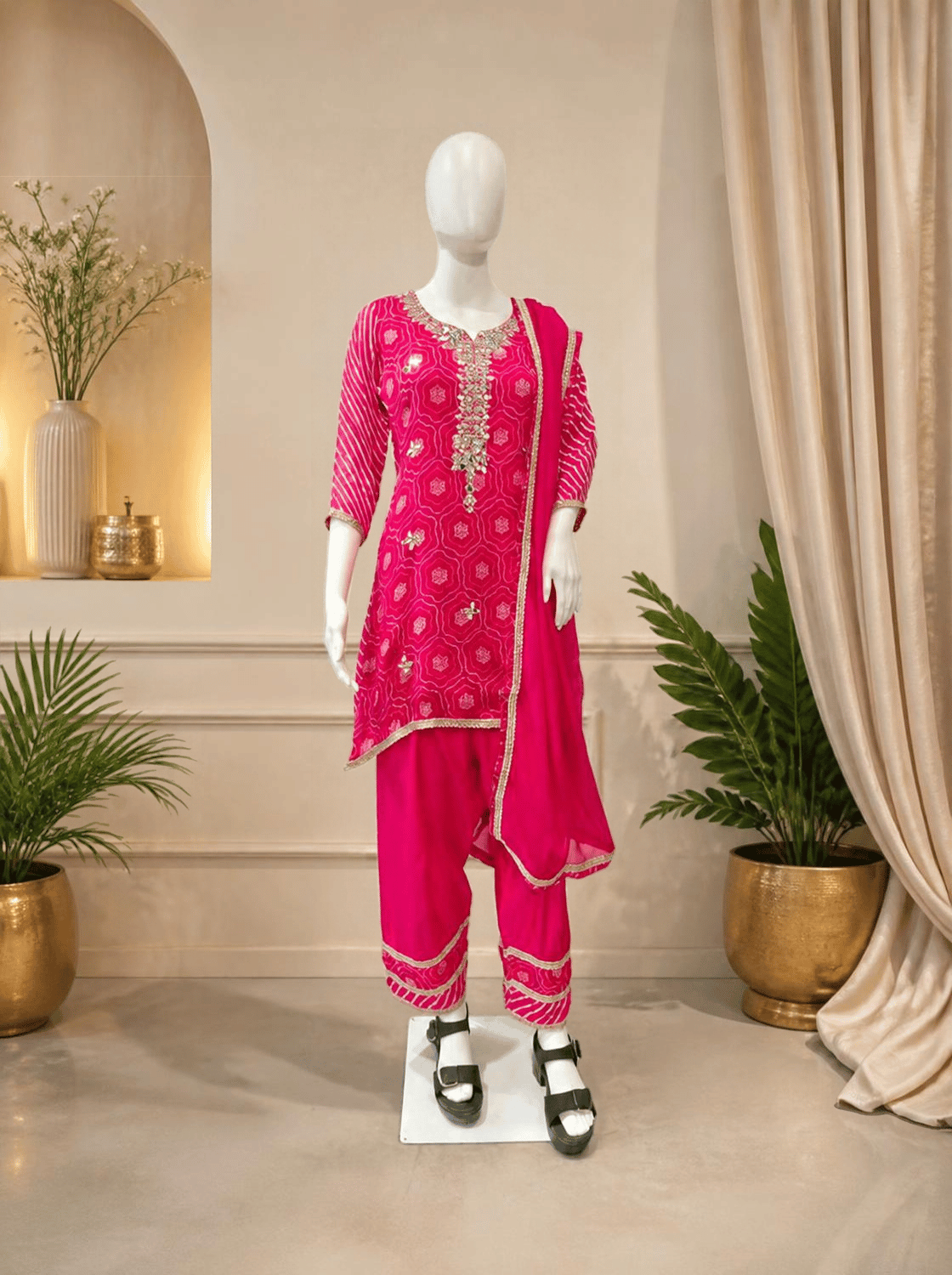 Pink Bandhani Kurta Set