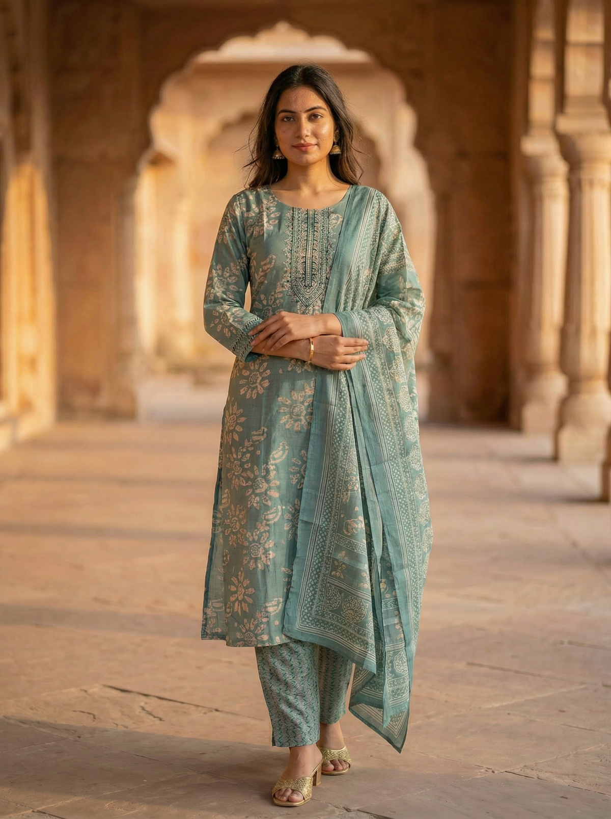 IceBerg Blue Kurta with Trousers & Dupatta