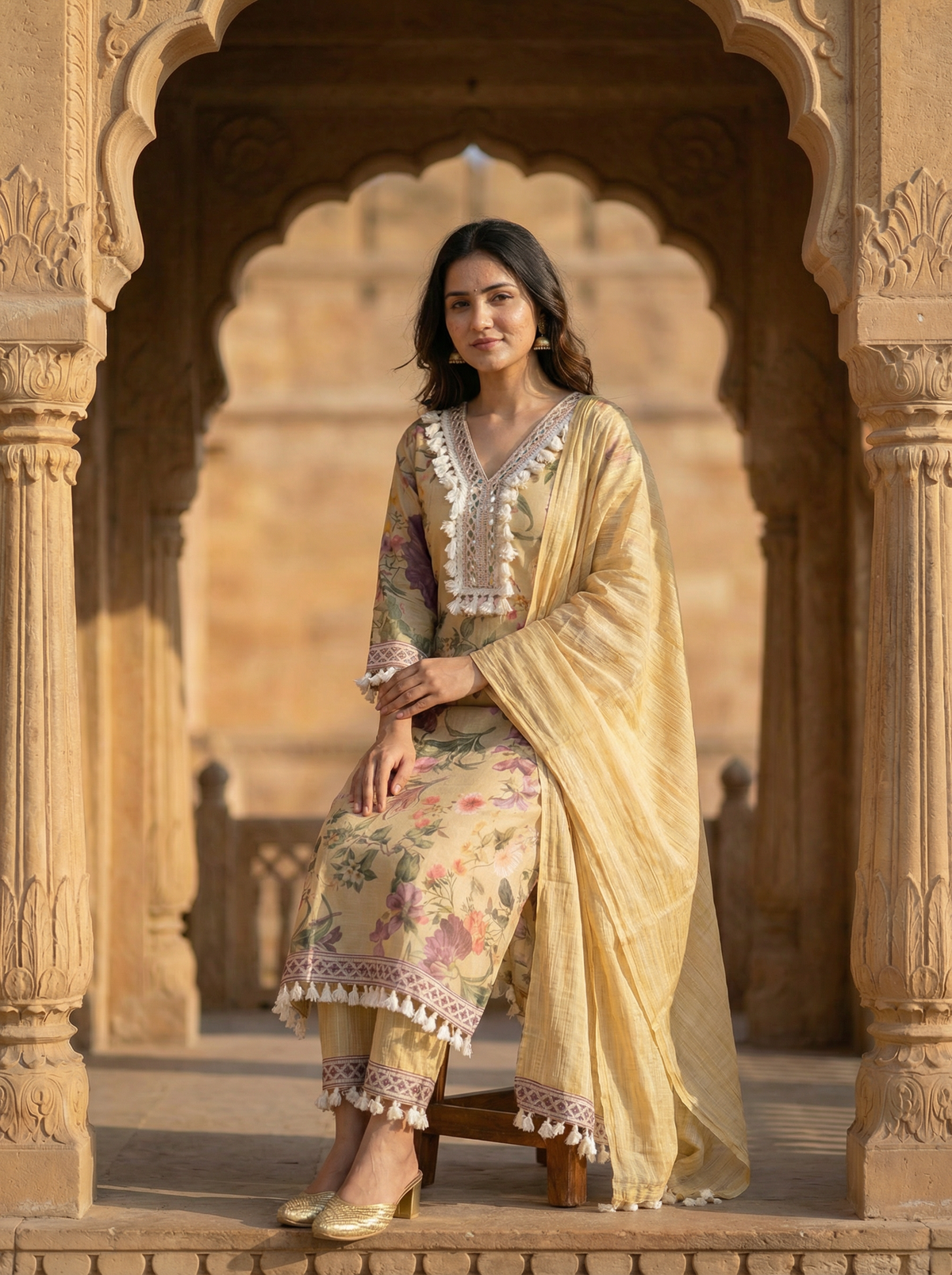Morning Light Minimal Embroidered Straight Kurta with Trousers & Dupatta