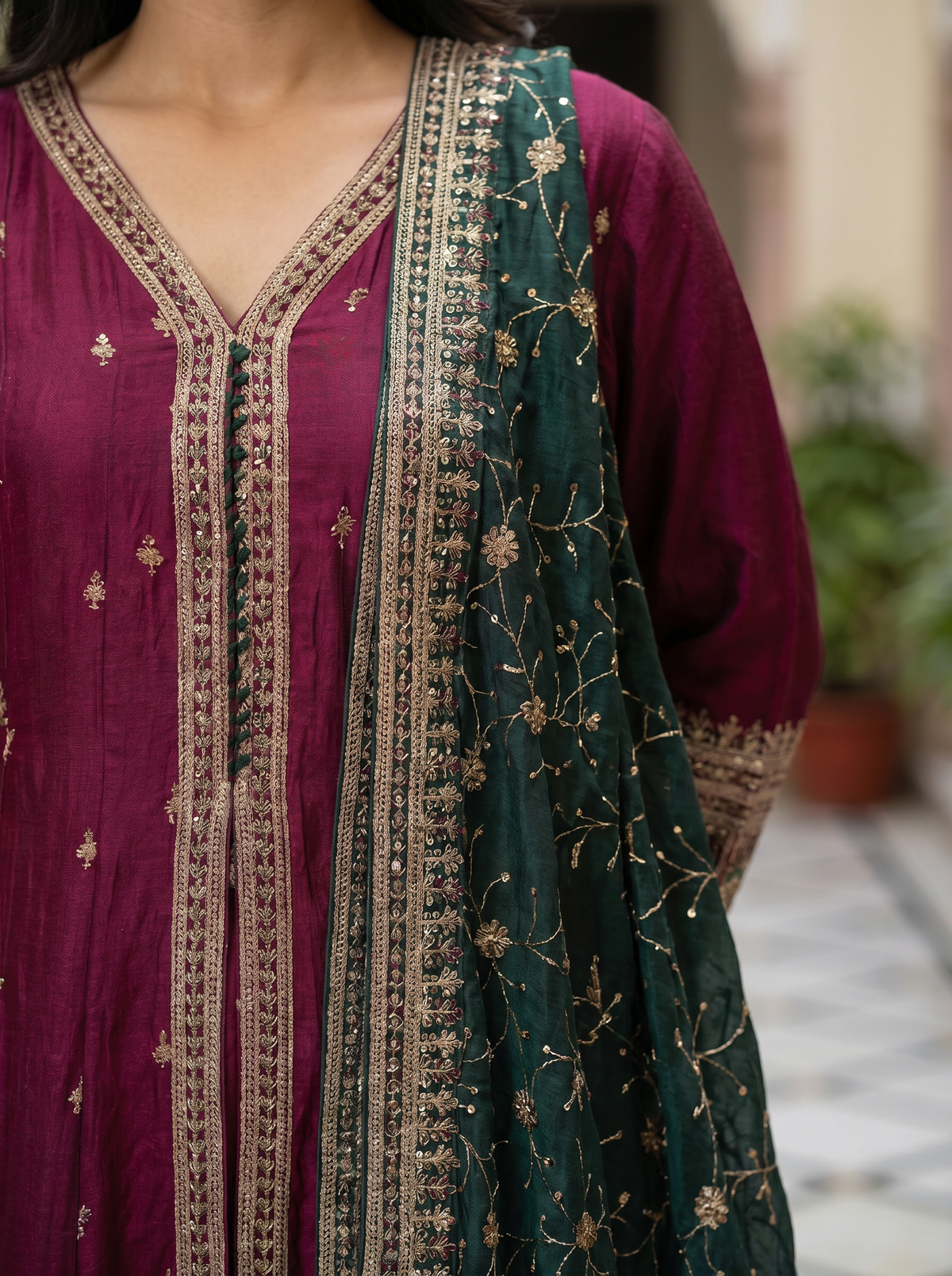 Rich Maroon Silk kurta set with Dupatta