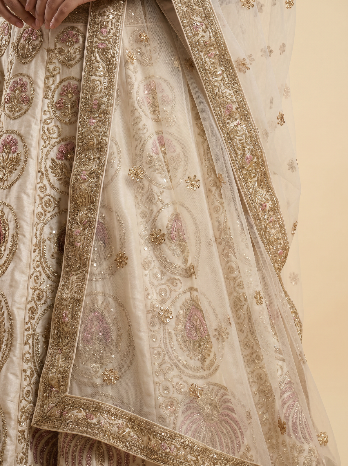 Ethereal Ivory & Champagne Zari Lehenga Set