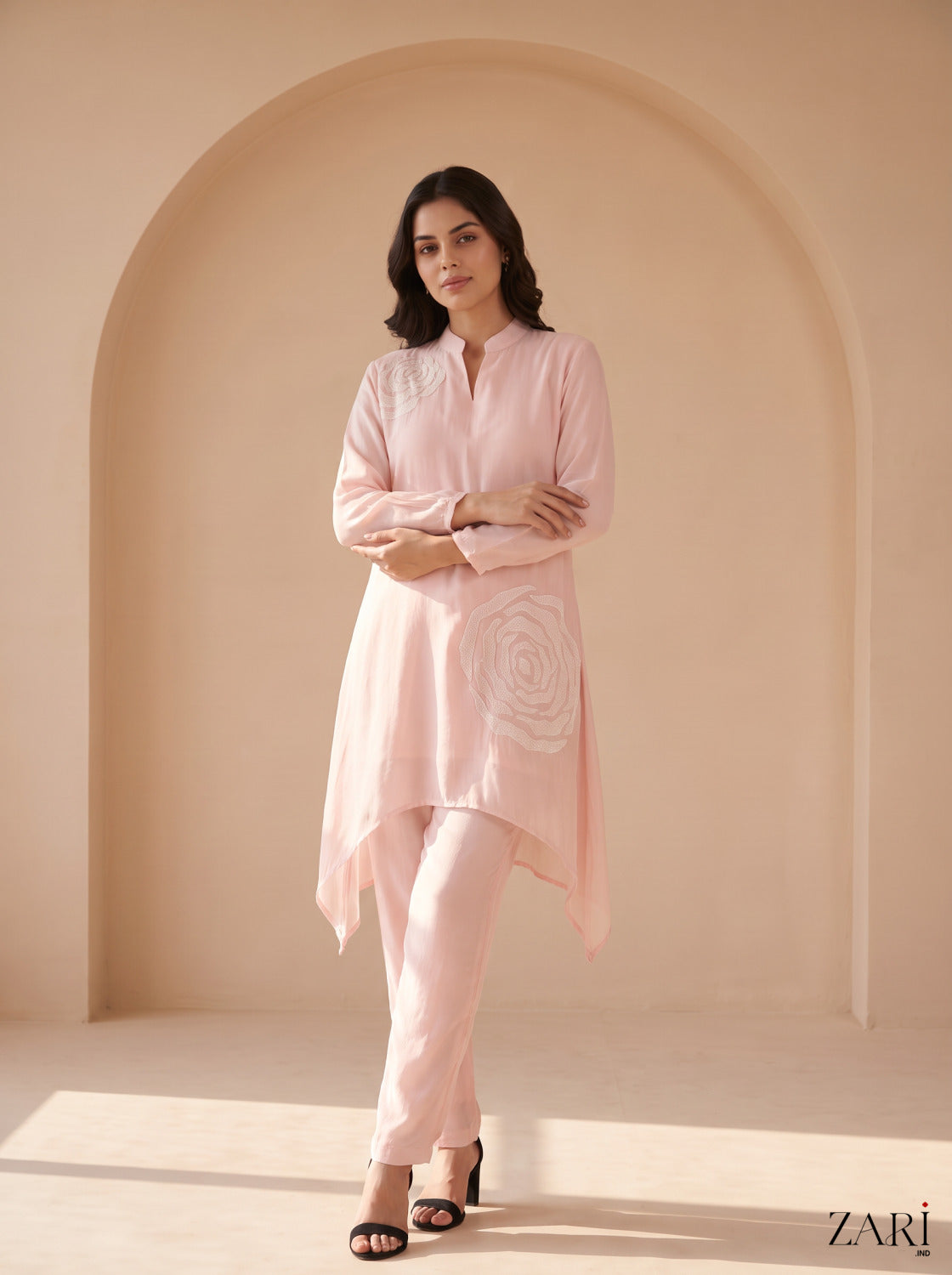 Light pink rose-embroidered co-ord set