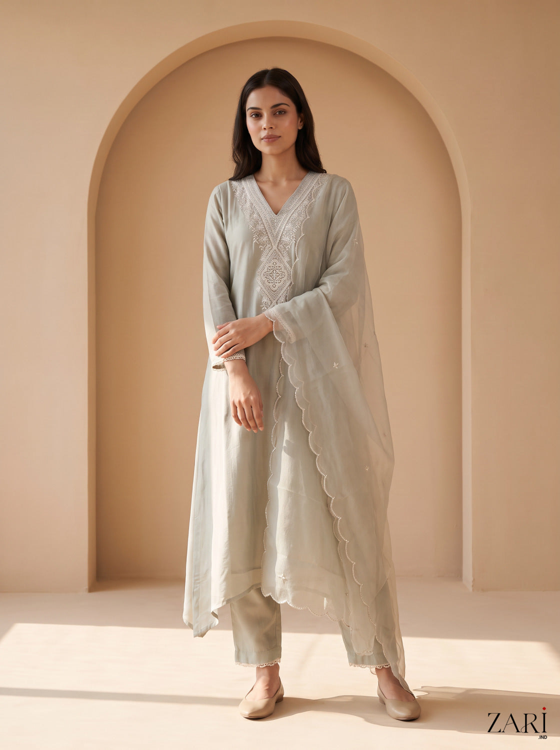 Sage Serenity Embroidered Kurta Set