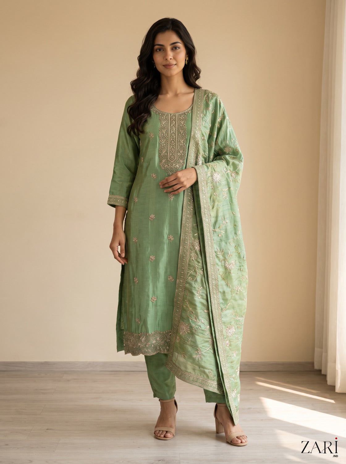 Sage Green Embroidered Suit