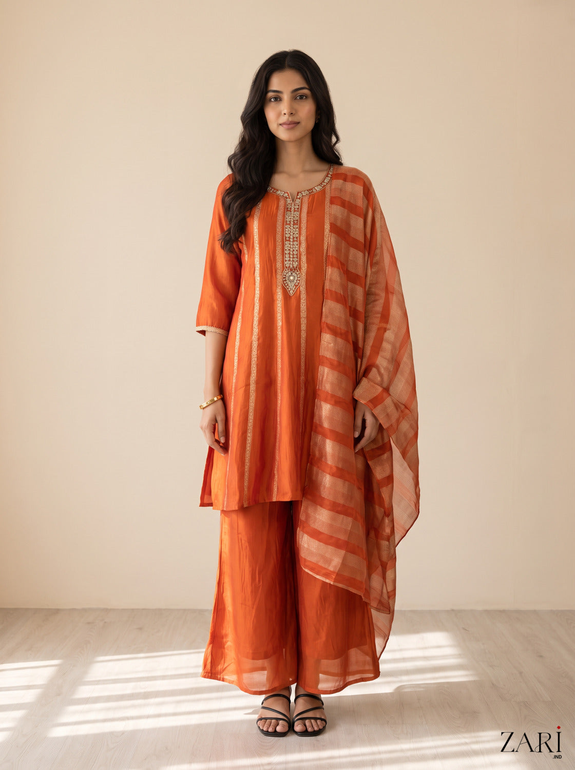 Orange Embroidered Kurta Set