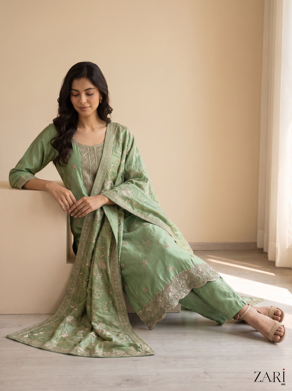 Sage Green Embroidered Suit