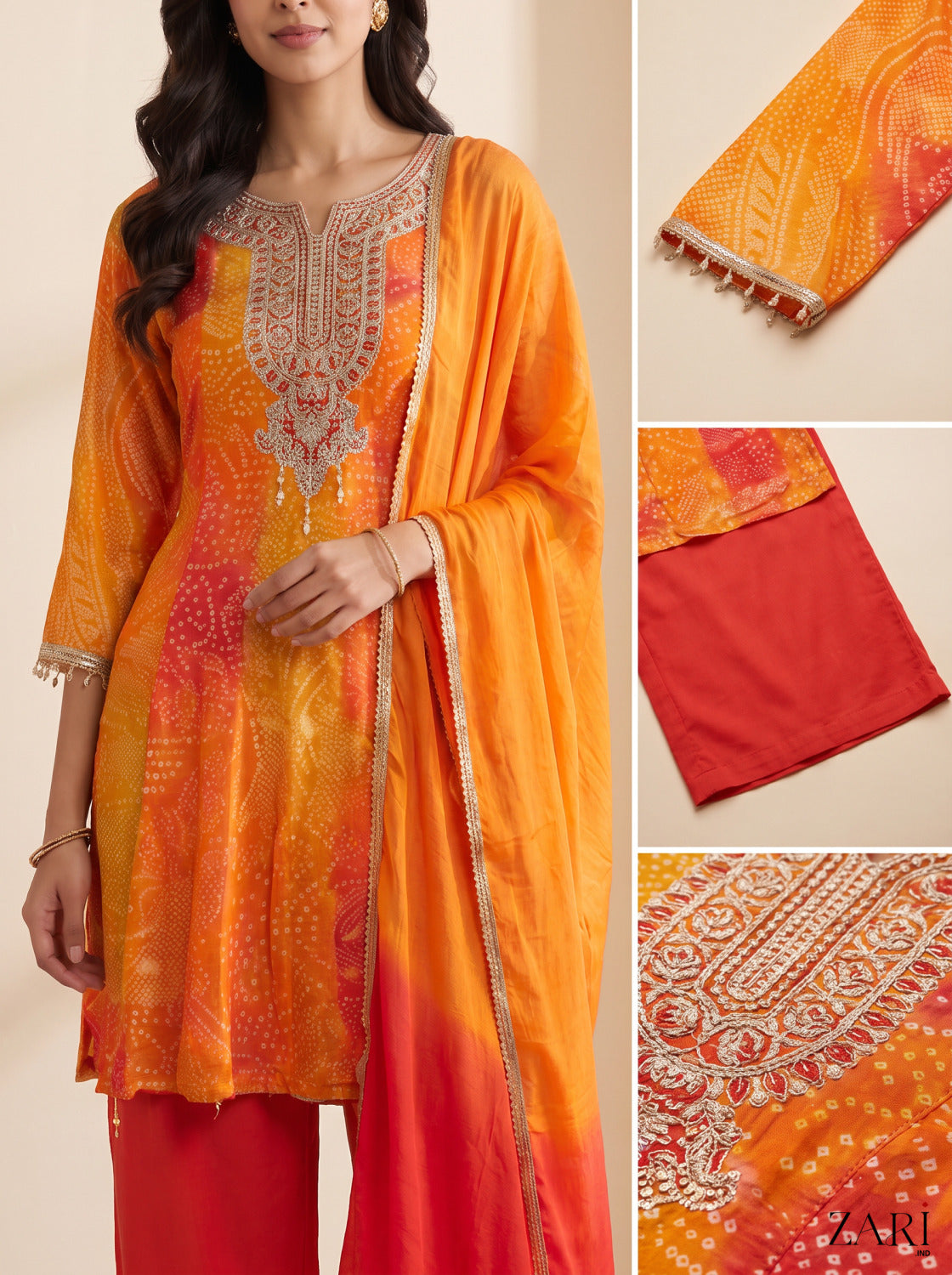 Sunset Zari Bandhani Kurta Set