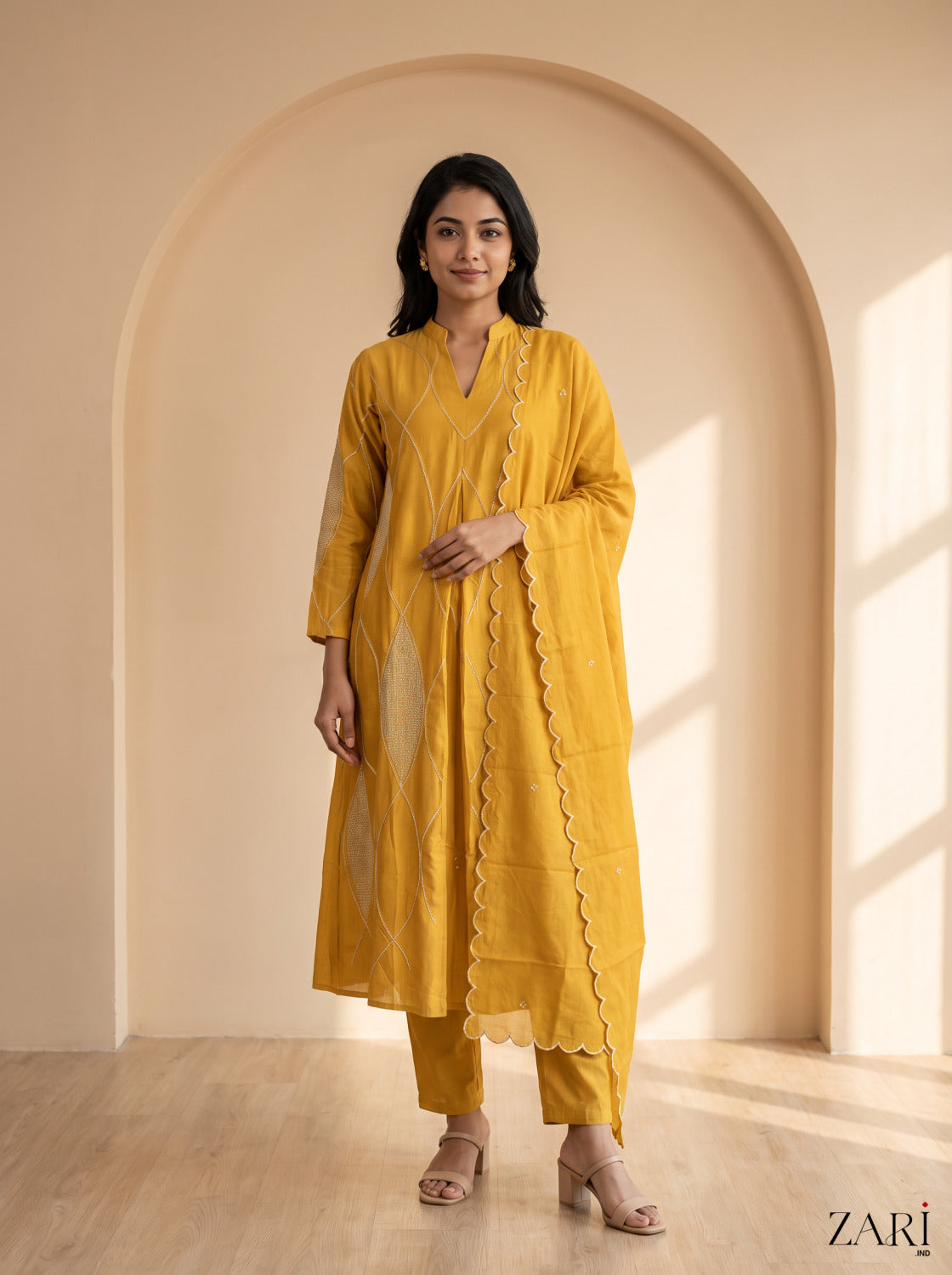 Golden Bloom Embroidered Kurta Set