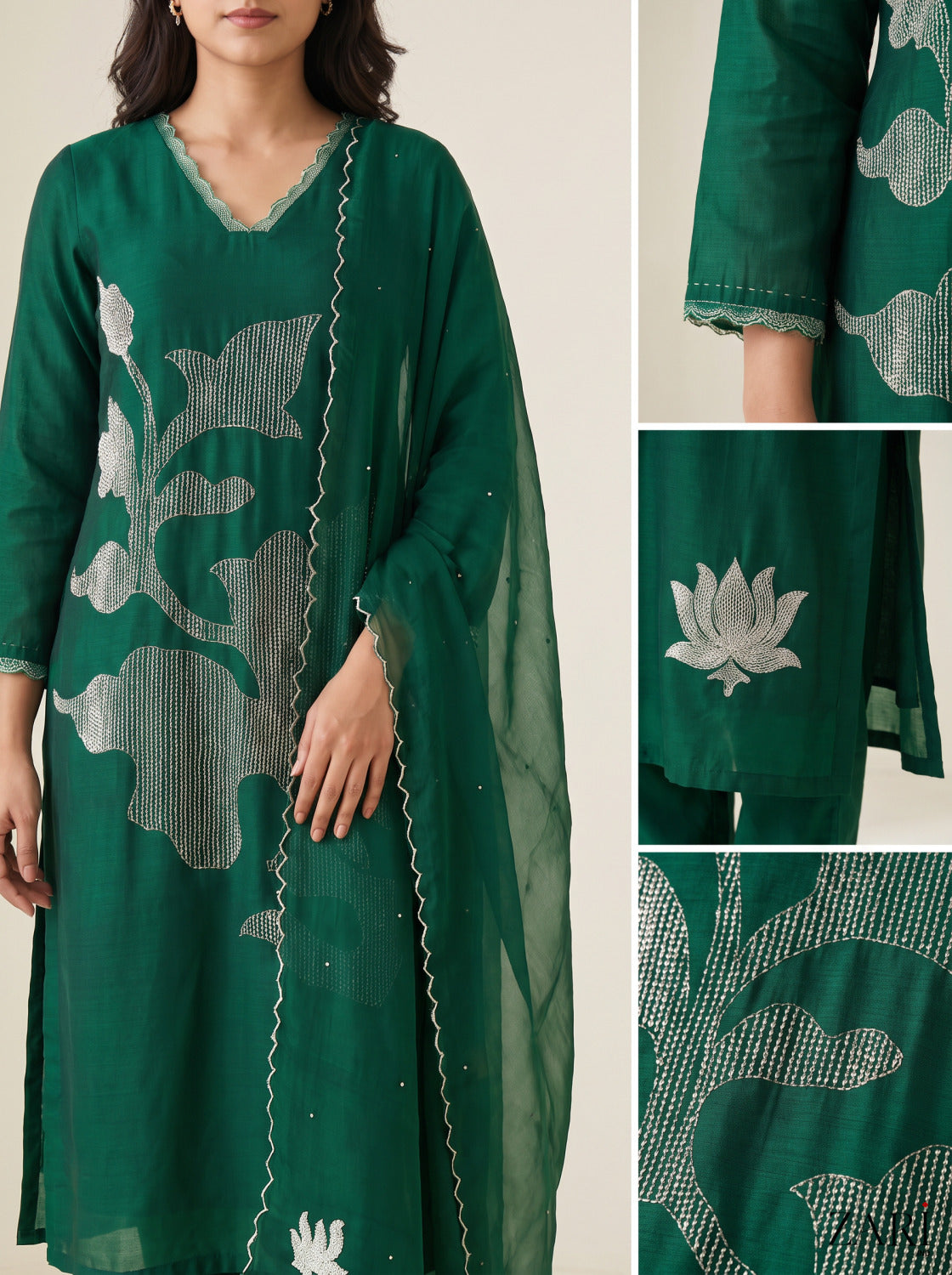 Emerald Floral Embroidered Kurta Set