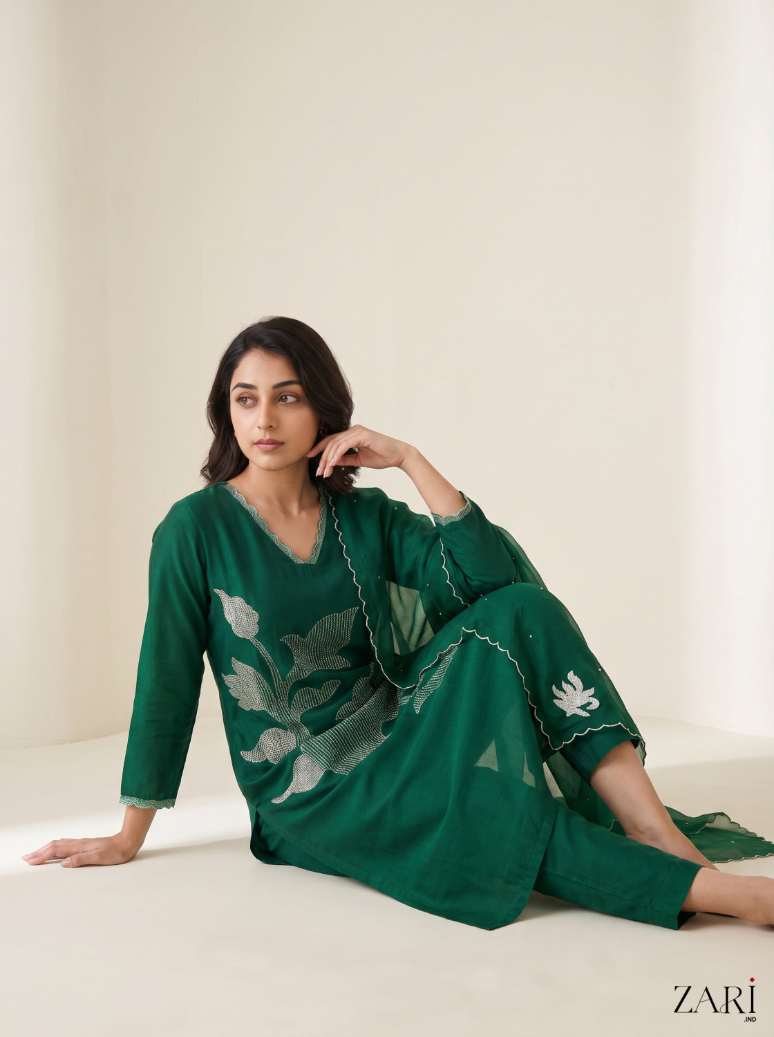Emerald Floral Embroidered Kurta Set
