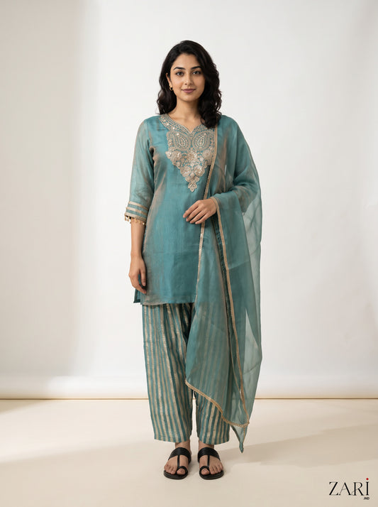 Teal Embroidered Kurta Set