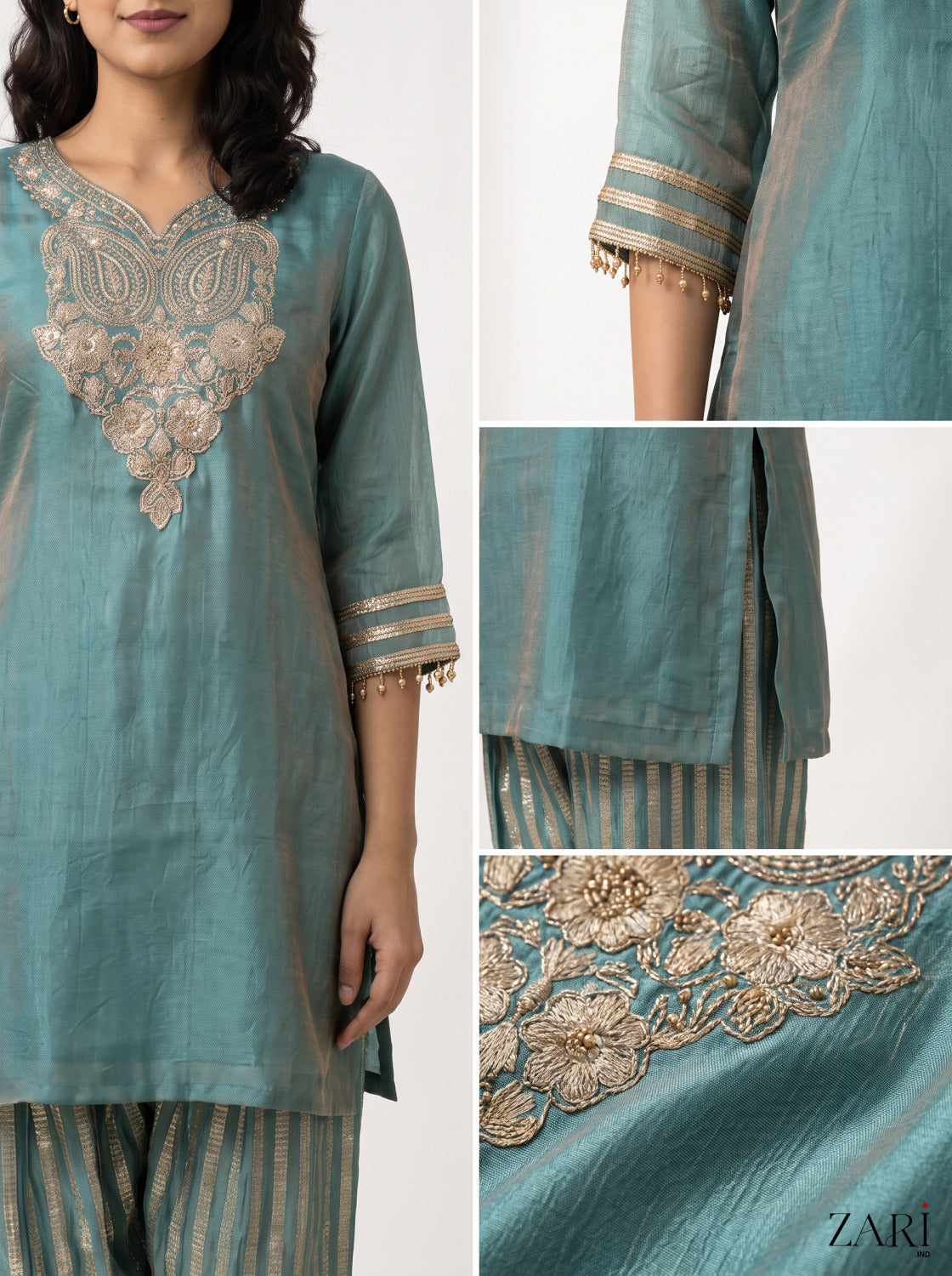 Teal Embroidered Kurta Set