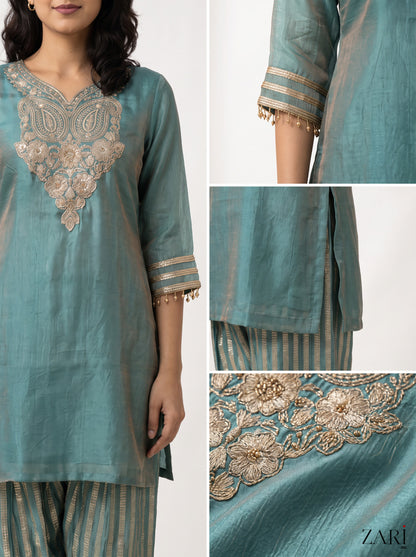 Teal Embroidered Kurta Set