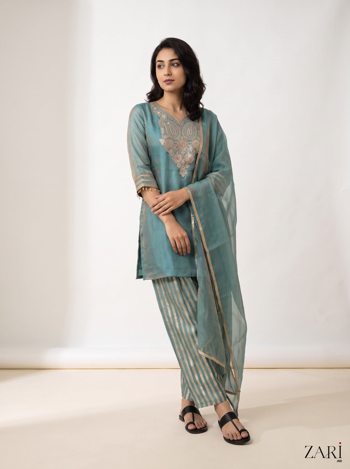 Teal Embroidered Kurta Set
