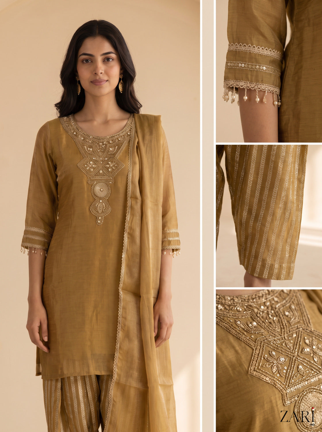 Golden Embroidered Kurta Set