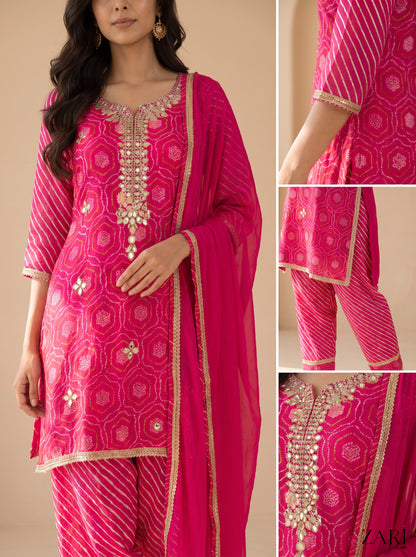 Red Printed Embroidered Suit