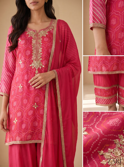 Red Printed Embroidered Suit