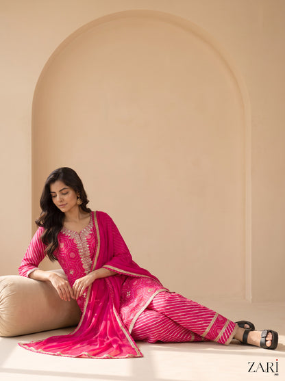 Red Printed Embroidered Suit