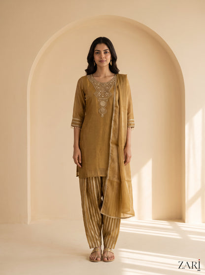Golden Embroidered Kurta Set