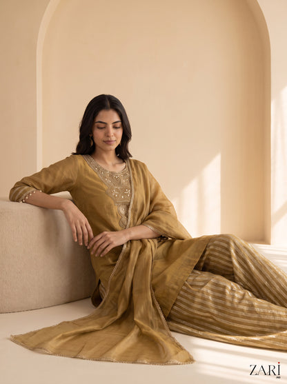 Golden Embroidered Kurta Set