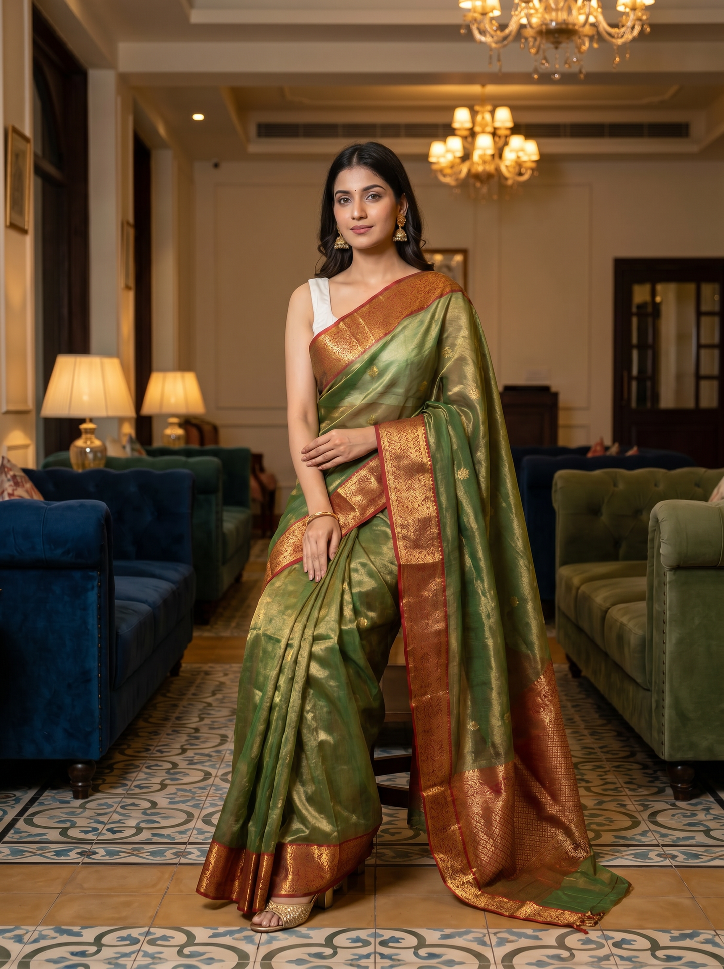 Olive Green Silk Saree