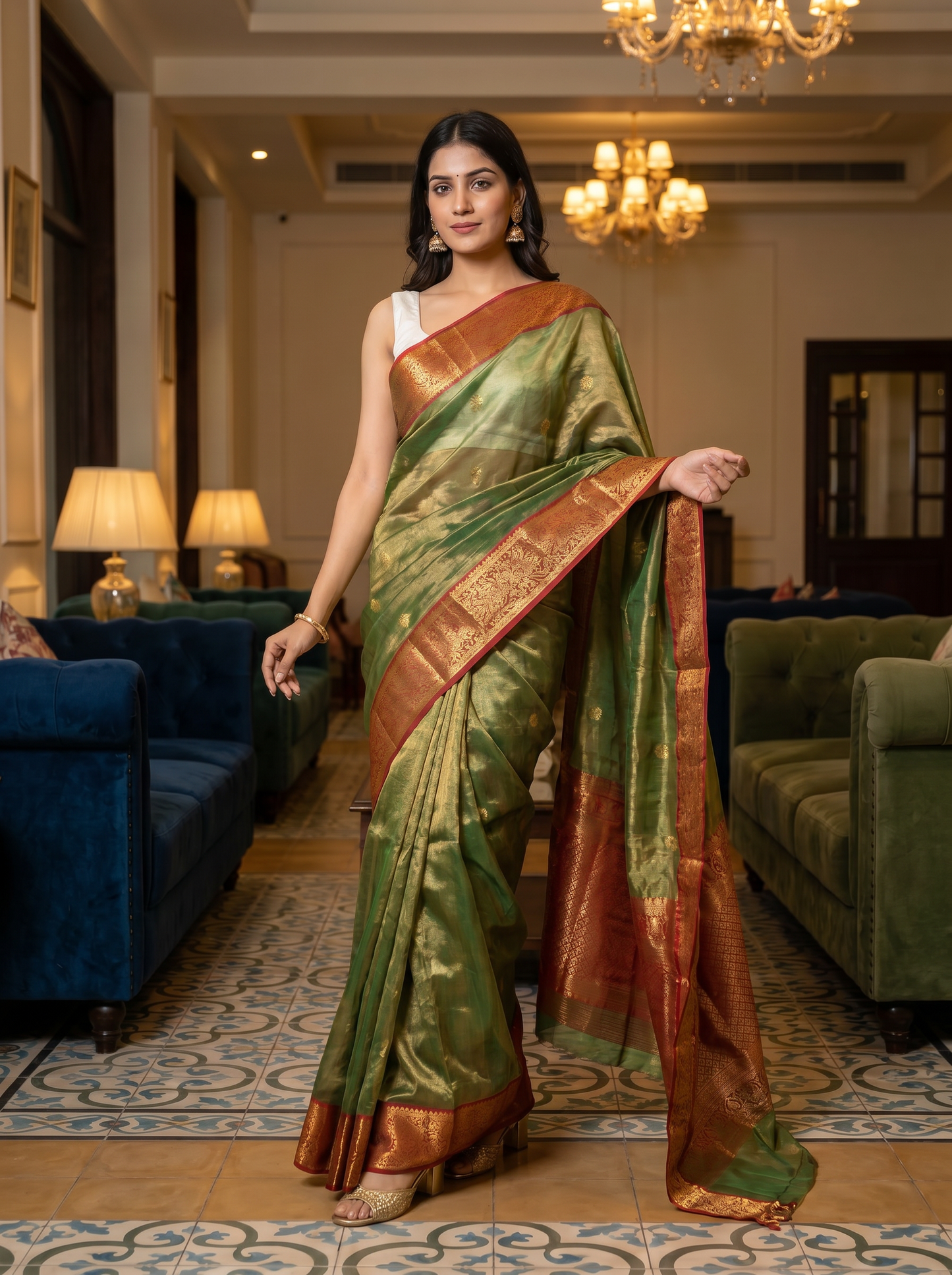 Olive Green Silk Saree