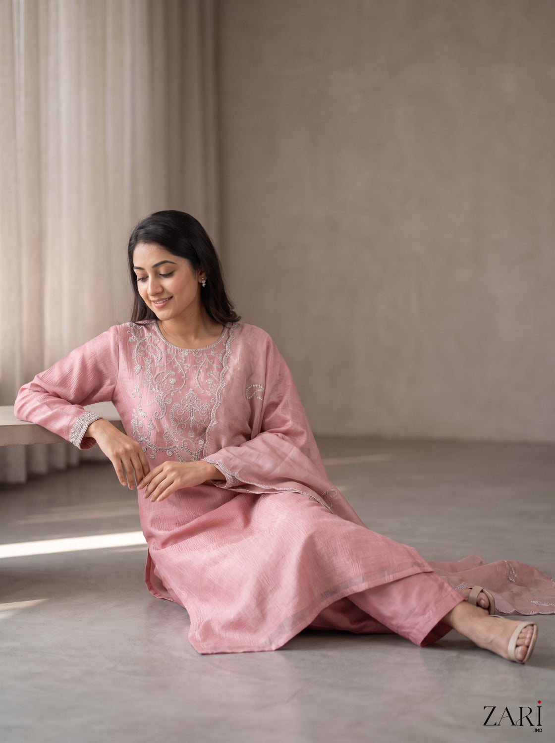 Blush Pink Embroidered Kurta Set with Dupatta
