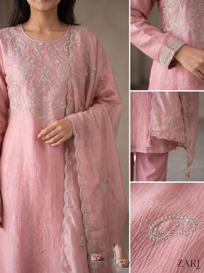Blush Pink Embroidered Kurta Set with Dupatta
