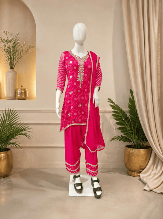 Pink Bandhani Kurta Set