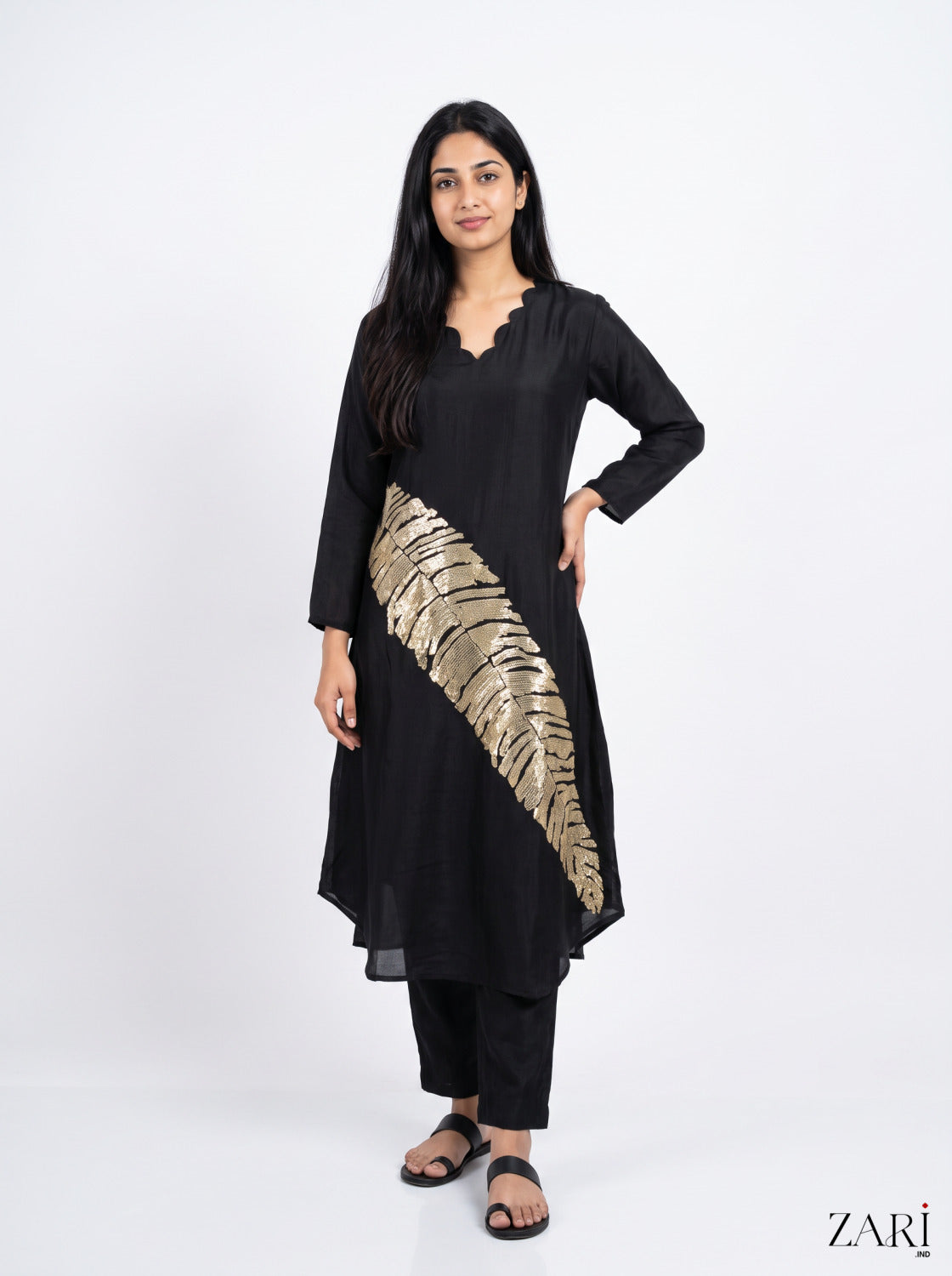 Black Sequin Leaf Kurta Set