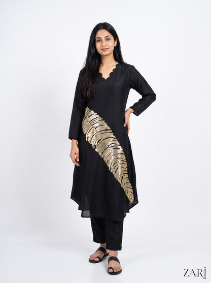 Black Sequin Leaf Kurta Set
