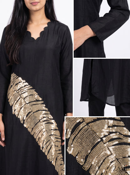 Black Sequin Leaf Kurta Set