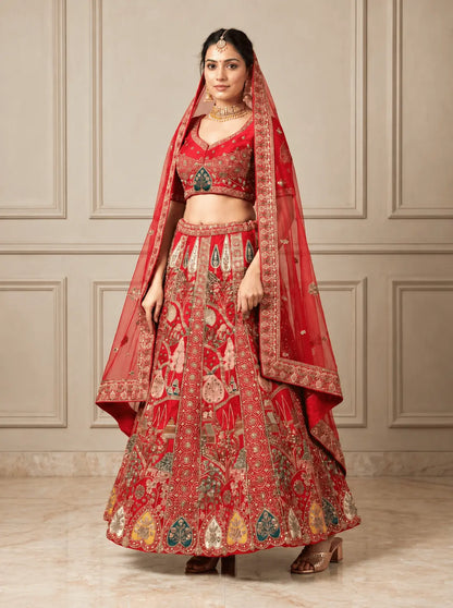 Crimson Heritage Zardosi Bridal Lehenga Set Front