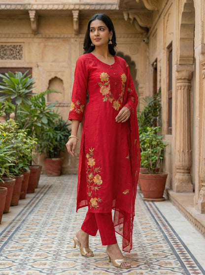The Gul-Sura Silk Suit with Hand-Aarya Embroidery 12791