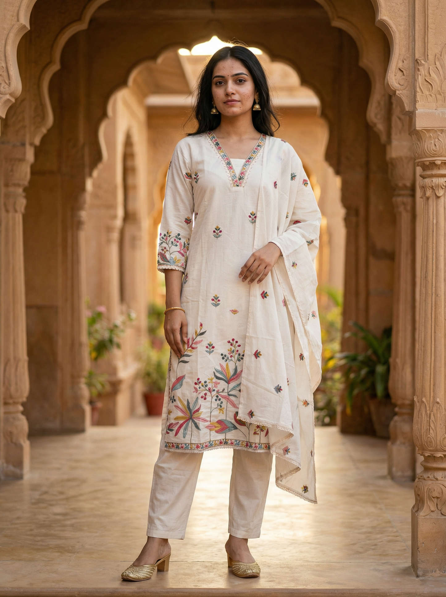 Rich Cream Kurta set & Dupatta 13090-3