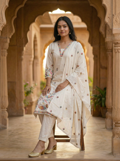 Rich Cream Kurta set & Dupatta 13090-3