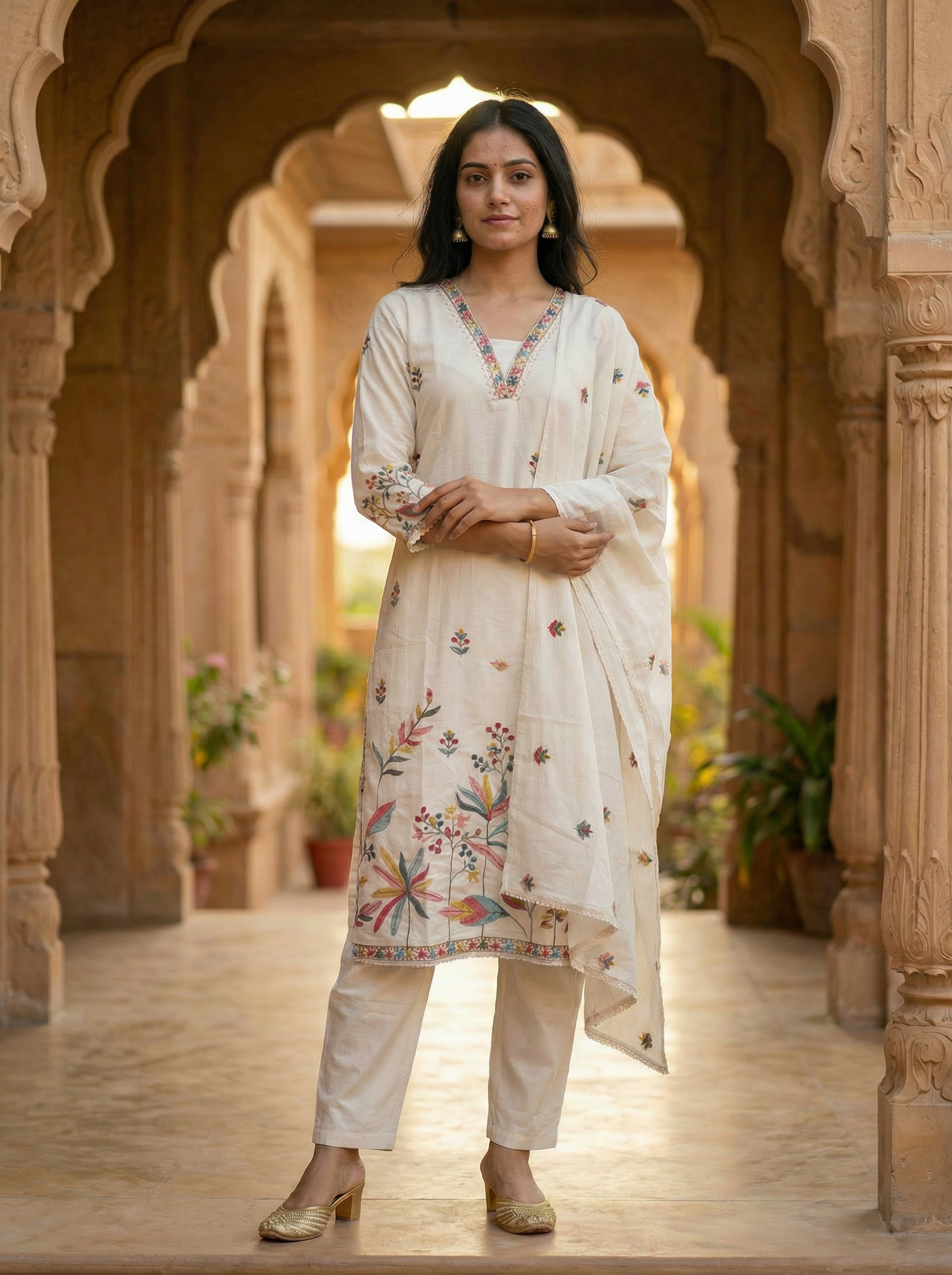 Rich Cream Kurta set & Dupatta 13090-3