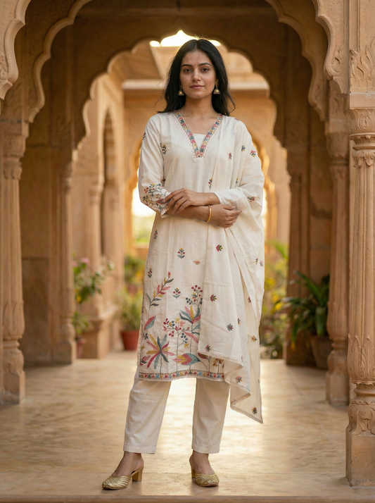 Rich Cream Kurta set & Dupatta 13090-3