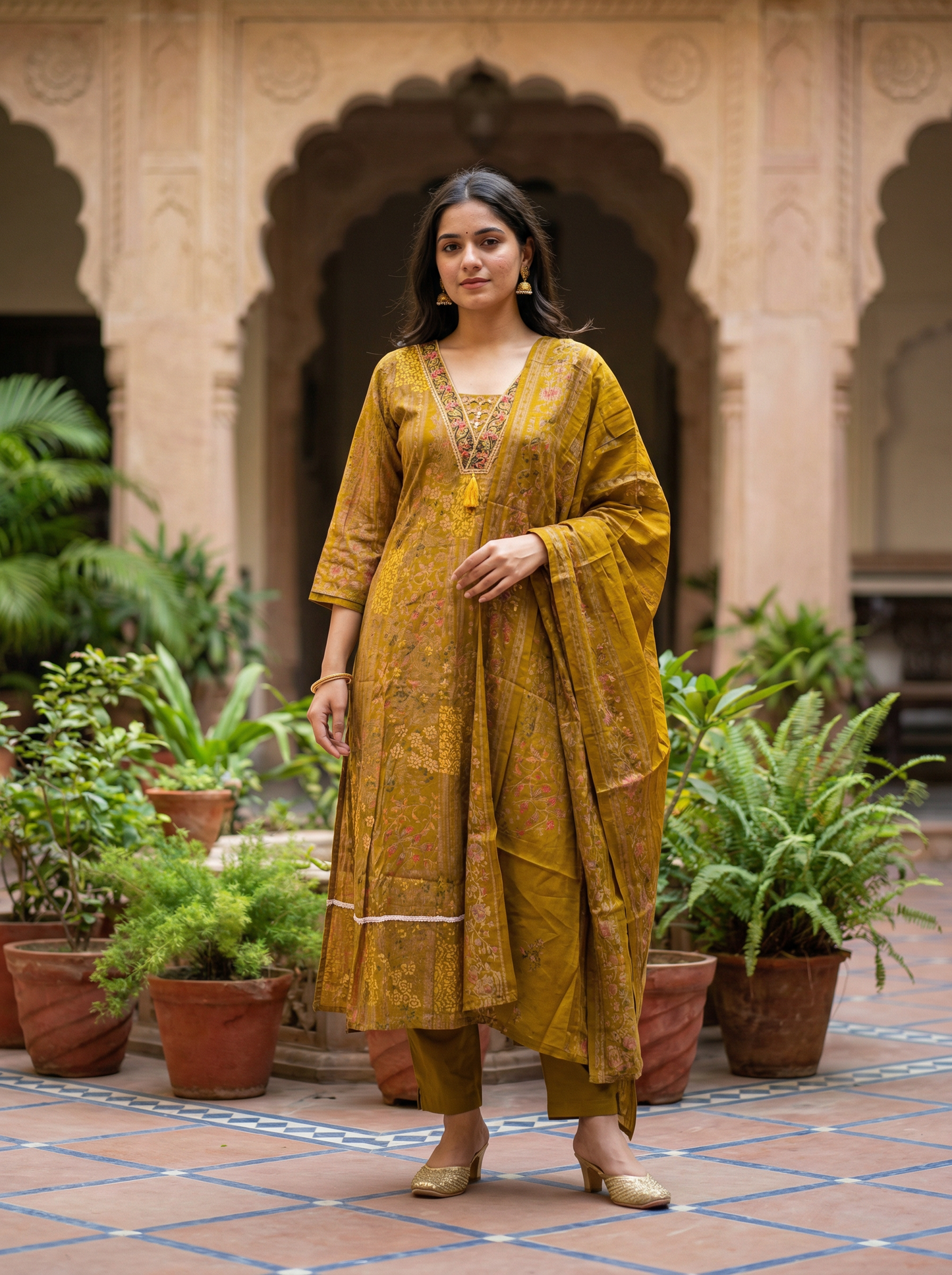 Pastel Green Embroidered Straight Kurta with Trousers & Dupatta 12840-S