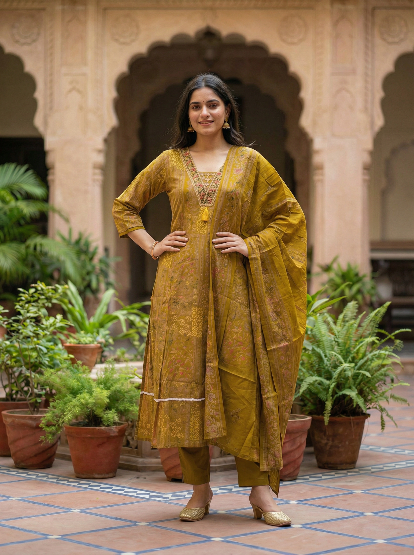 Pastel Green Embroidered Straight Kurta with Trousers & Dupatta 12840-S