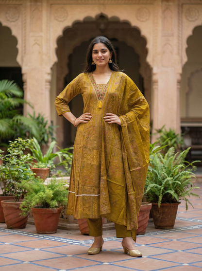Pastel Green Embroidered Straight Kurta with Trousers & Dupatta 12840-S
