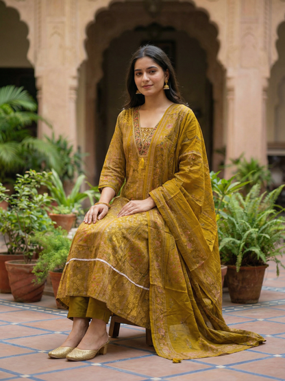 Pastel Green Embroidered Straight Kurta with Trousers & Dupatta 12840-S