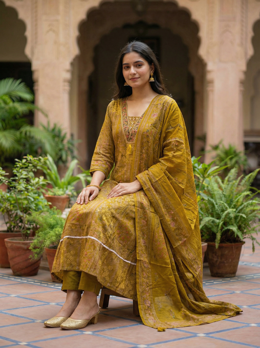 Pastel Green Embroidered Straight Kurta with Trousers & Dupatta 12840-S