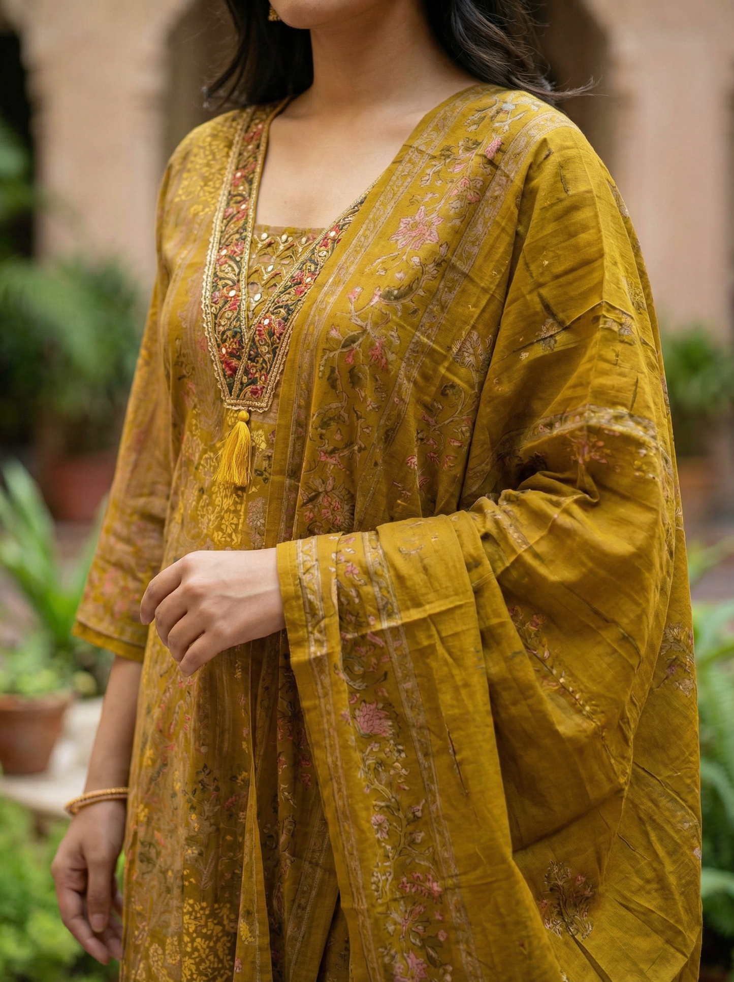 Pastel Green Embroidered Straight Kurta with Trousers & Dupatta 12840-S
