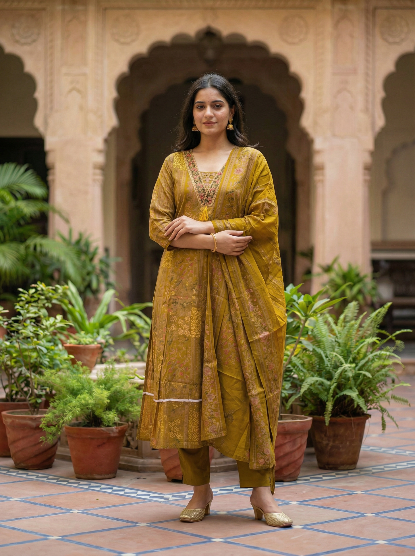 Pastel Green Embroidered Straight Kurta with Trousers & Dupatta 12840-S