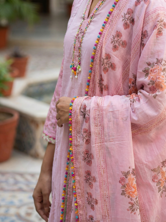 Cotton Candy Kurta with Trousers & Dupatta 12616
