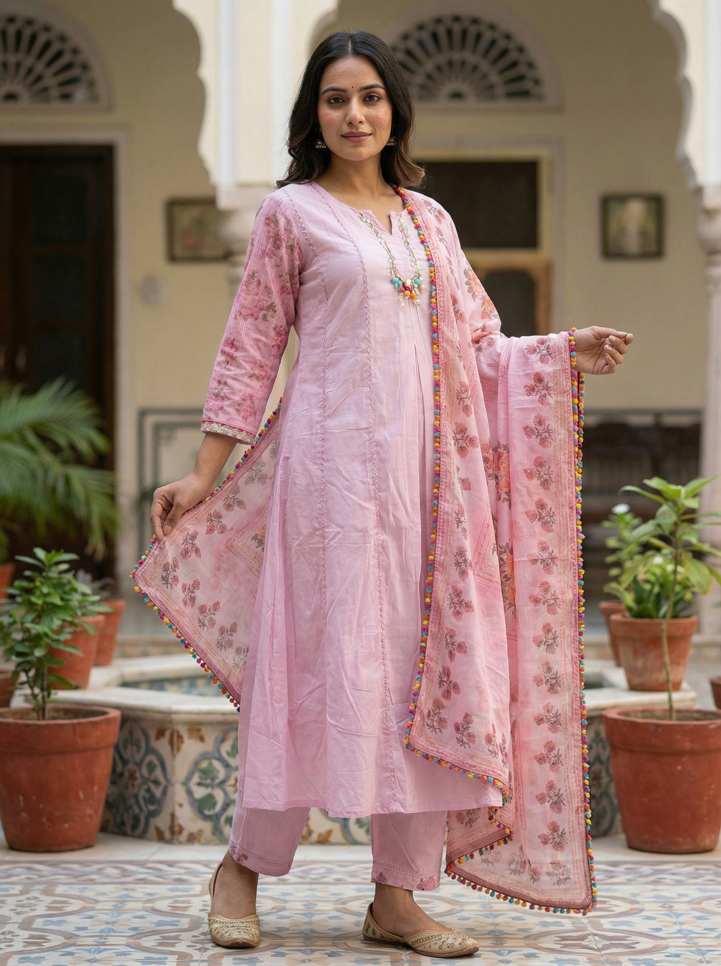 Cotton Candy Kurta with Trousers & Dupatta 12616